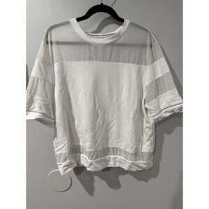 Alo Yoga White Mellow Mesh Sheer Boxy Short Sleeve Tee Size‎ Large U